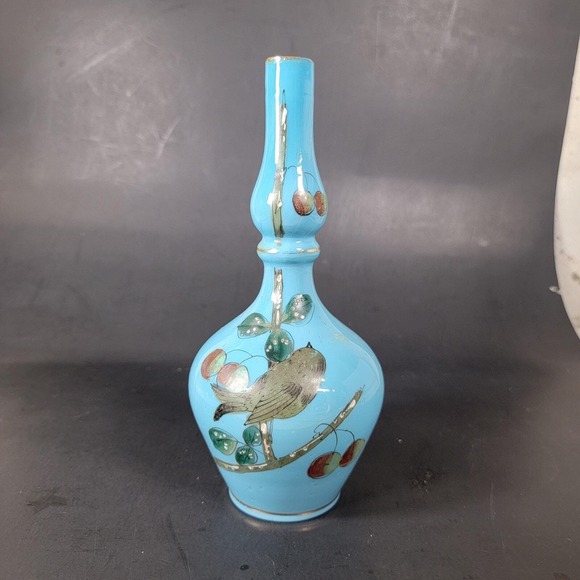 TURQUOISE‎ BLUE FRENCH Bristol GLASS GOLD HANDPAINTED VICTORIAN Barber Bottle